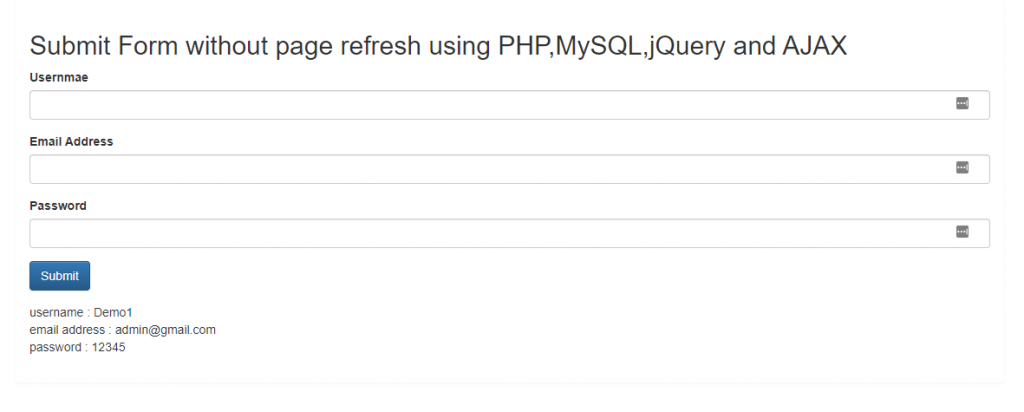 Submit Form without page refresh using PHP,MySQL,jQuery and AJAX
